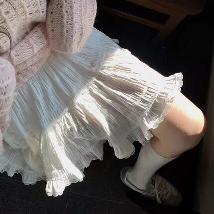 防走光百褶裙白色设计感小个子显瘦a字蛋糕裙半身裙高腰仙女短裙