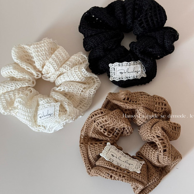 韩版毛线编织发圈蕾丝贴布高级感气质高颅顶发箍皮筋发饰头饰