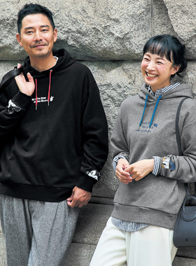 出口日本外贸秋冬男女纯棉毛圈米奇唐老鸭字母印花宽松连帽衫卫衣