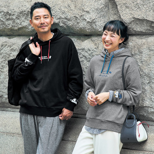 出口日本外贸秋冬男女纯棉毛圈米奇唐老鸭字母印花宽松连帽衫卫衣