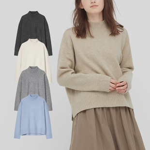 出口日本外贸秋冬女装柔软宽松舒芙蕾圈圈线高领长袖套头针织毛衣