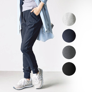 出口日本外贸女百搭柔软亲肤松紧腰家居外穿保暖加绒束口修身长裤