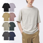 出口日本外贸夏季 T恤 短袖 男女同款 休闲百搭棉混纺宽松落肩五分袖