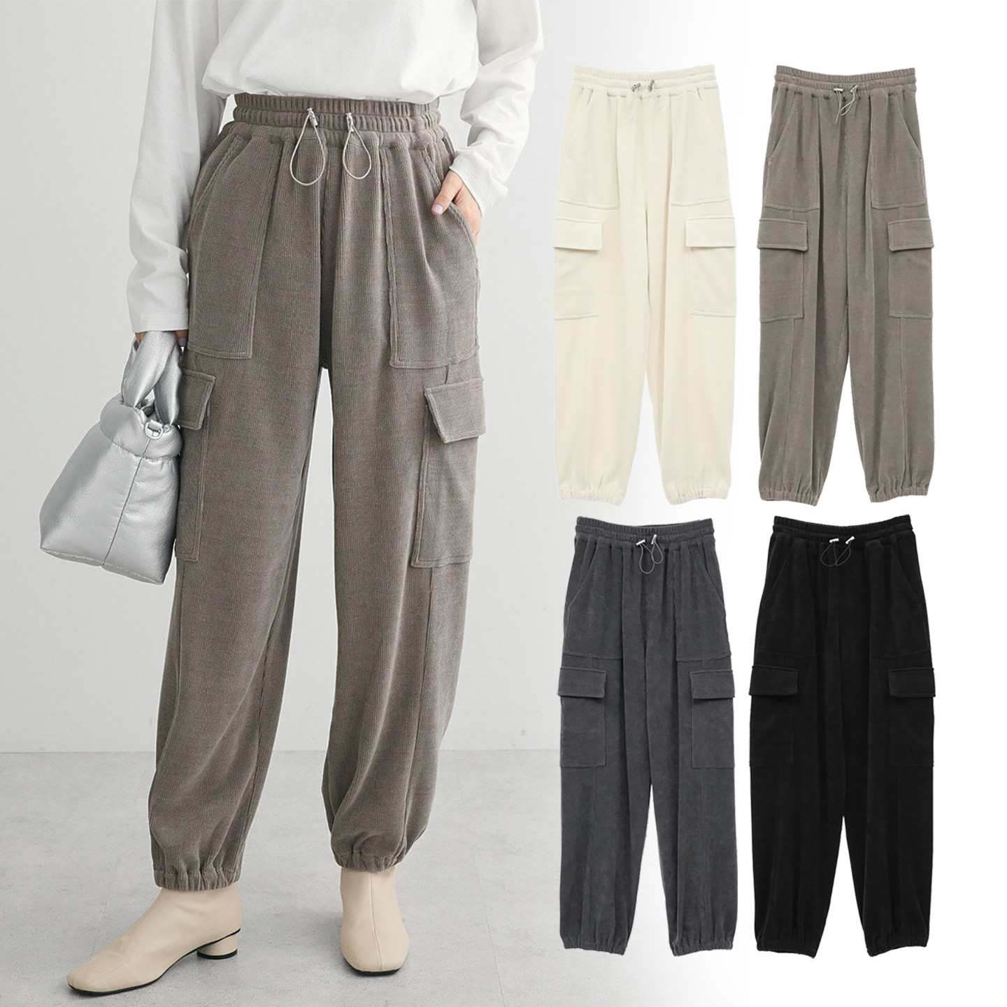 出口日本女秋宽松灯芯绒工装裤