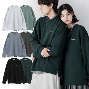 出口日本外贸秋冬男女情侣款 卫衣 百搭太空棉抗皱字母刺绣圆领长袖
