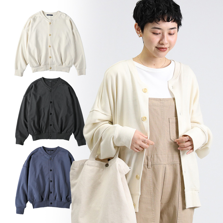 出口日本外贸春秋款毛圈不修边做旧款随意宽松落肩纽扣卫衣外套