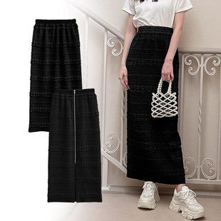 出口日本外贸女装春夏气质百搭前后双向拉链提花弹力半身裙长裙