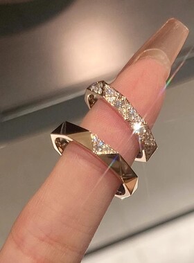 小红书爆款复古满钻菱形拉丝戒指