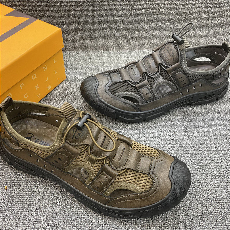 千里狼凉鞋男士夏季真皮镂空网面透气休闲鞋百搭软底户外运动鞋子