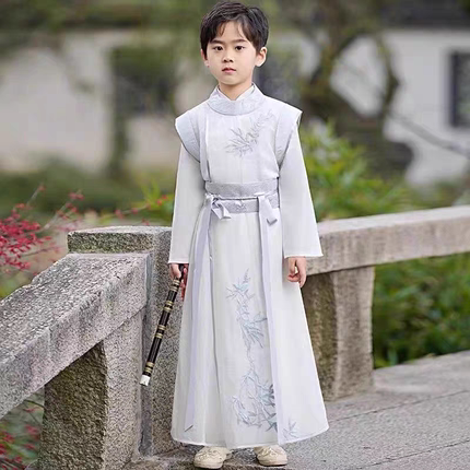 男童汉服春秋唐装唐朝李白服装圆领袍儿童古装书生诗人古诗演出服
