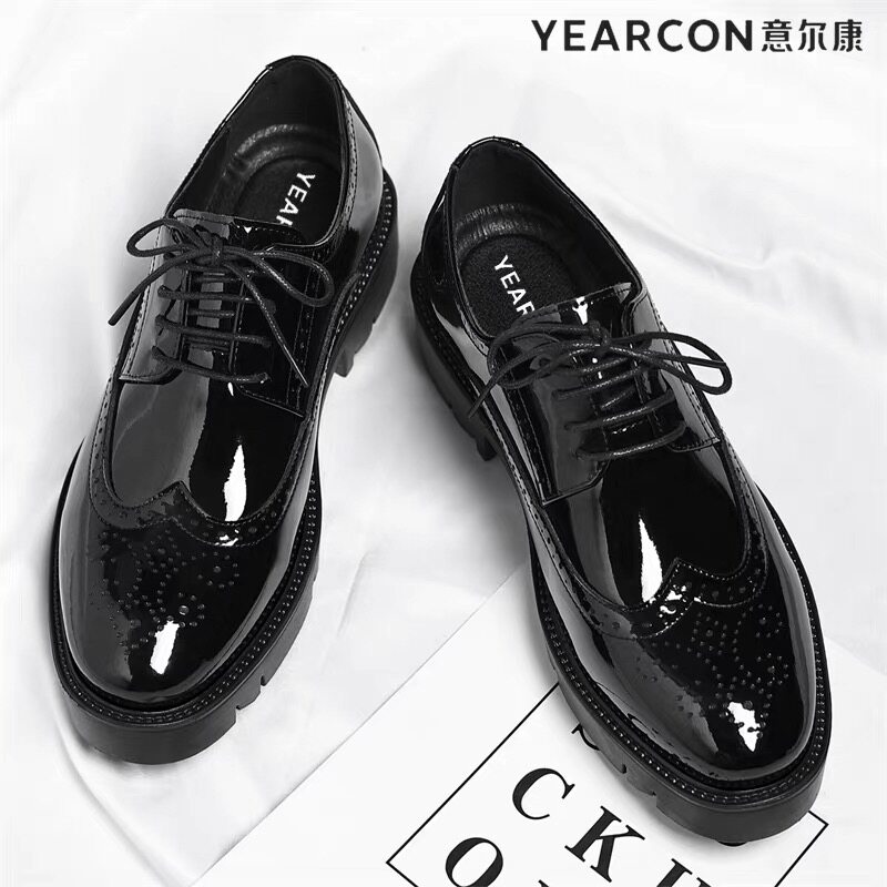 意尔康皮鞋男2026春季新款男士亮面商务正装真皮布洛克英伦风鞋子