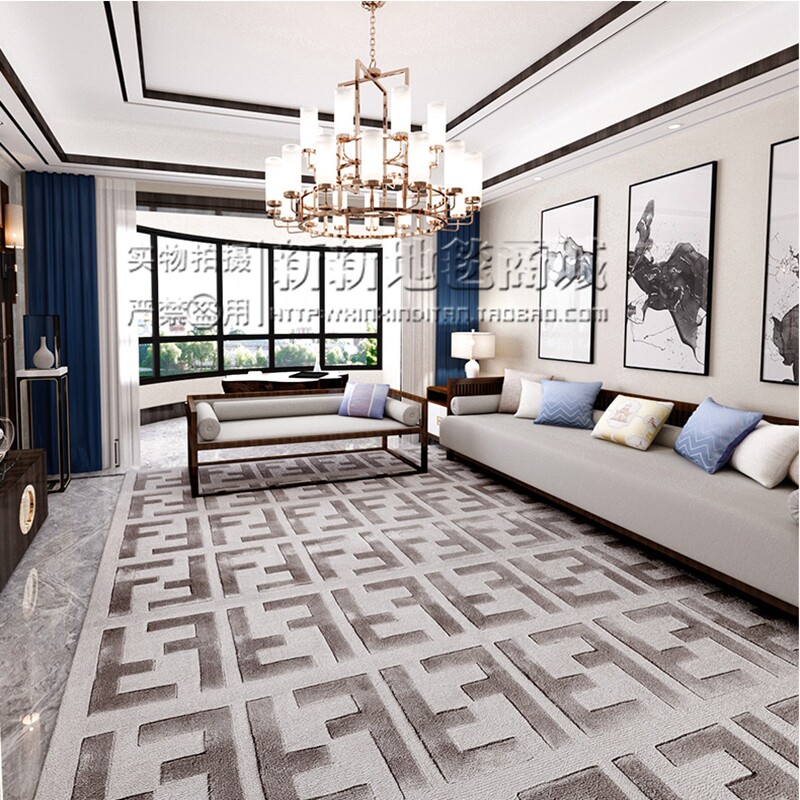 现代中式灰色轻奢地毯客厅网红手工腈纶混纺北欧卧室床尾满铺定制