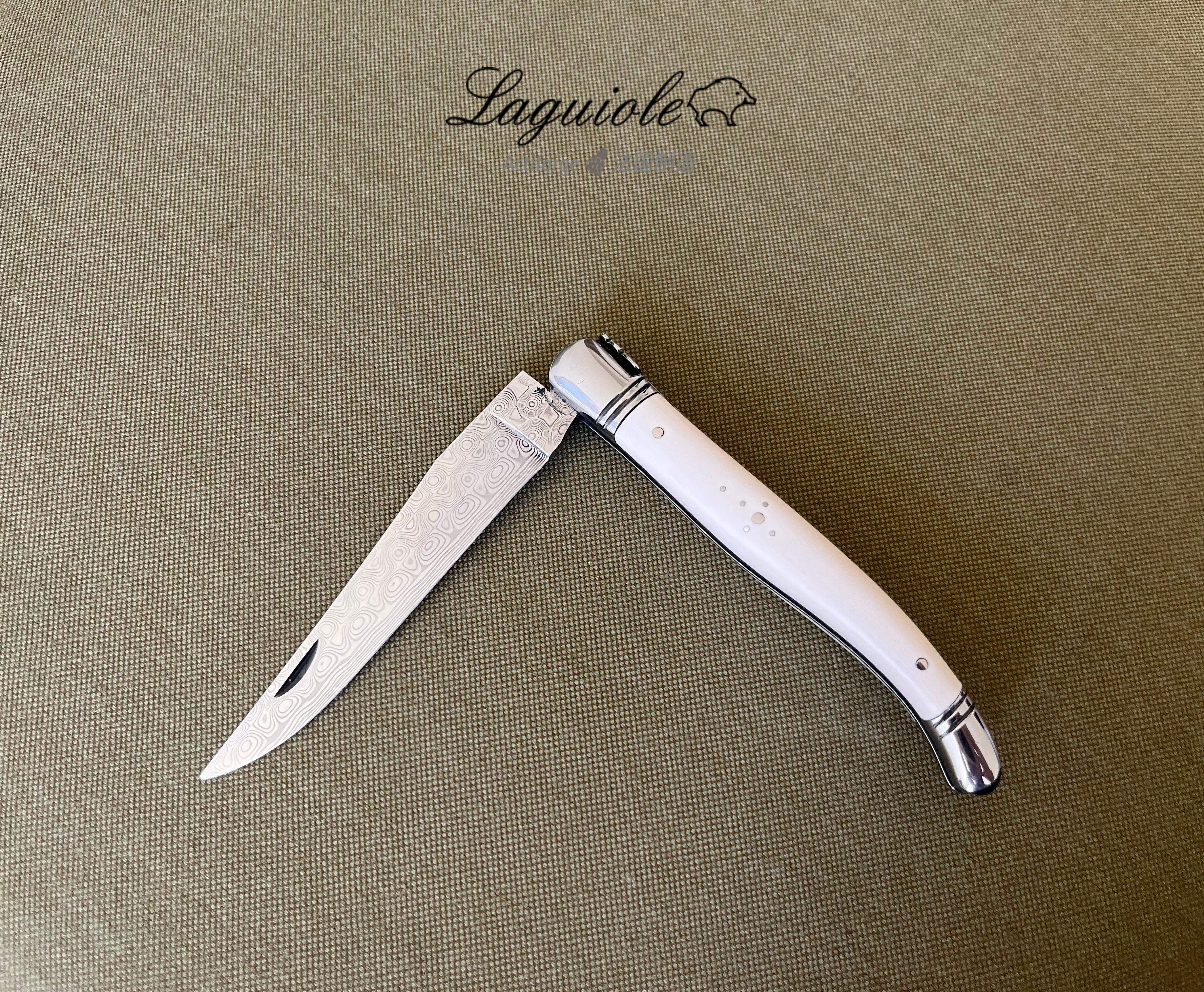 法国 laguiole 拉吉奥乐 大马士革钢折叠刀 猛犸象牙刀柄 可刻字