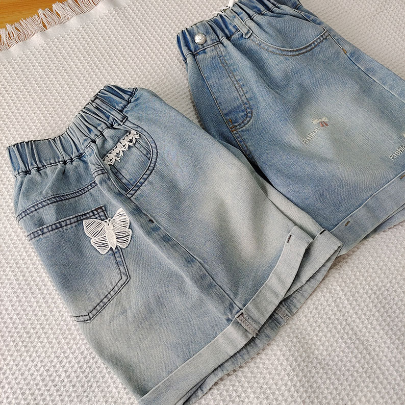 夏季中大童女童水洗牛仔短裤
