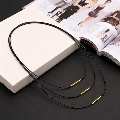 黄金吊坠专用黑皮绳金色扣项链绳