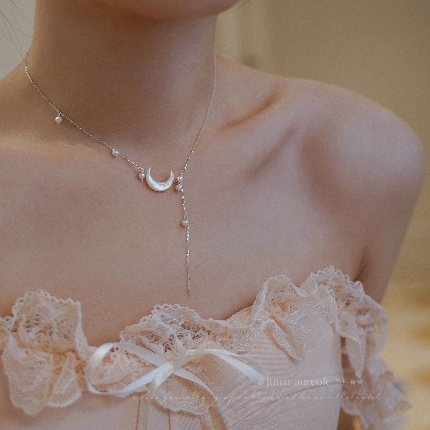 原创 月光藤蔓 天然贝母珍珠项链s925纯银气质小众轻奢星月锁骨链