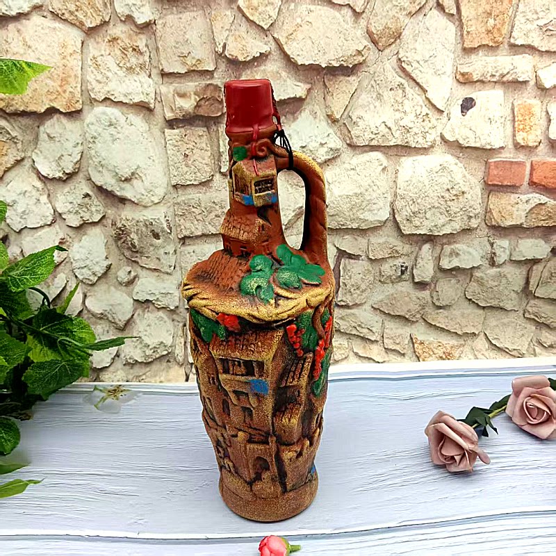 俄罗斯进口格鲁吉亚彩陶红酒复古陶瓷酒瓶萨佩拉维干红葡萄酒1升