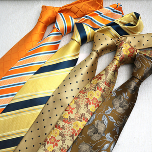 领带男复古英伦8CM正装 职业商务手打棕色暗金花纹潮流休闲necktie