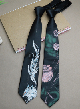 卡萨尼原创黑夜绽放的玫瑰JKDK黑色7cm手打领带男女礼物necktie