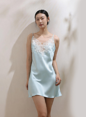 新款性感春夏季女夏桑蚕丝绸绿色吊带睡衣显白女蕾丝薄款家居服
