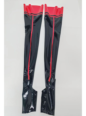 YINUO乳胶袜乳胶长筒袜踩脚袜黑色拼红色乳胶高筒袜Latex定制