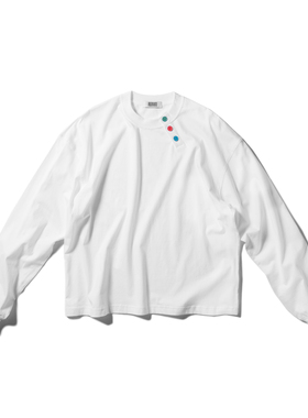 ULSUM SLANTED CREW LS TEE 白色斜门襟领口套头长袖