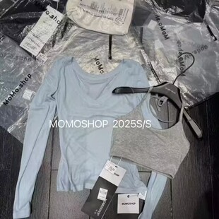 打底长袖 纯色挂脖修身 T恤女叠穿背心上衣两件套 新款 2025夏季