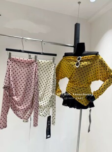 春季波点植绒网纱不规则长袖防晒t恤女漂亮掐腰上衣薄款修身