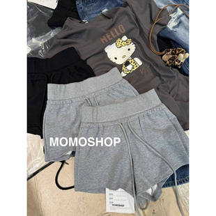 灰色系休闲卫裤 美式 居家运动瑜伽裤 女夏季 潮 辣妹高腰宽松显瘦热裤