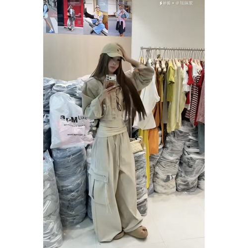 美式高腰阔腿工装裤女2026夏季新款韩版小个子宽松直筒休闲裤子