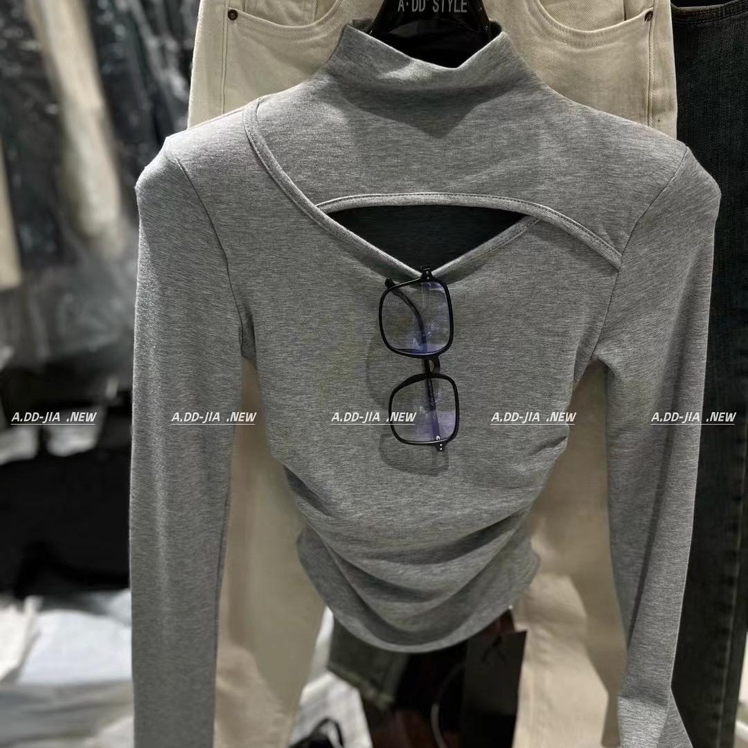 2024早秋新款镂空半高领褶皱