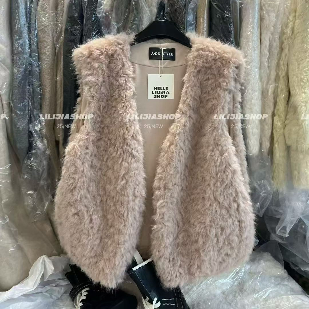 百搭外穿皮毛一体羊羔毛皮草无袖毛毛外套宽松显瘦马甲上衣女