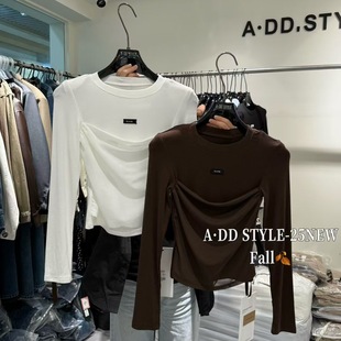 女纯色长袖 2025秋季 打底衫 辣妹假两件收腰短款 t恤上衣潮 新款