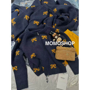 新款 女冬季 少女感毛衣半身裙两件套 套装 甜美风蝴蝶结提花针织开衫