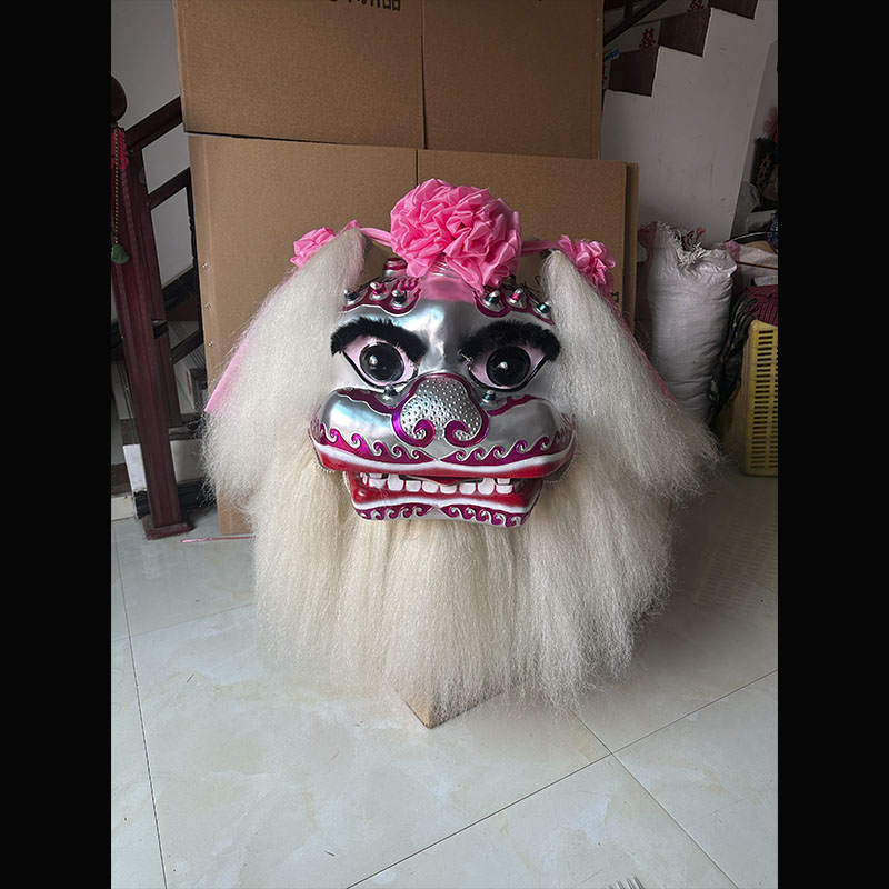 舞狮全套白色全牛毛双人舞狮单人舞狮笑脸狮舞狮表演小白狮狮子头