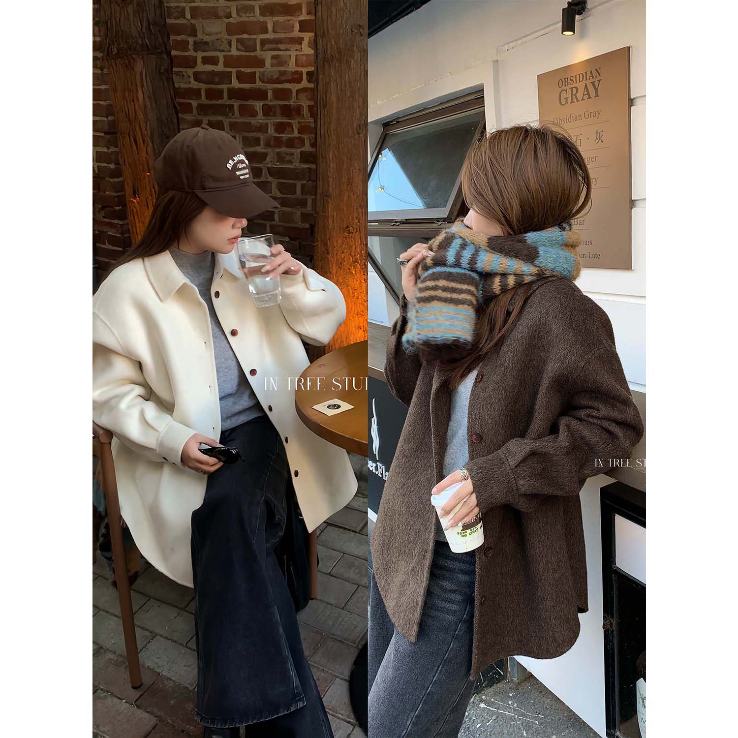 衬衫式毛呢大衣长袖冬款外套