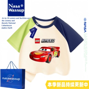 WASSUP汽车总动员小赛车闪电麦昆童装男童短袖t恤夏季衣服中小童