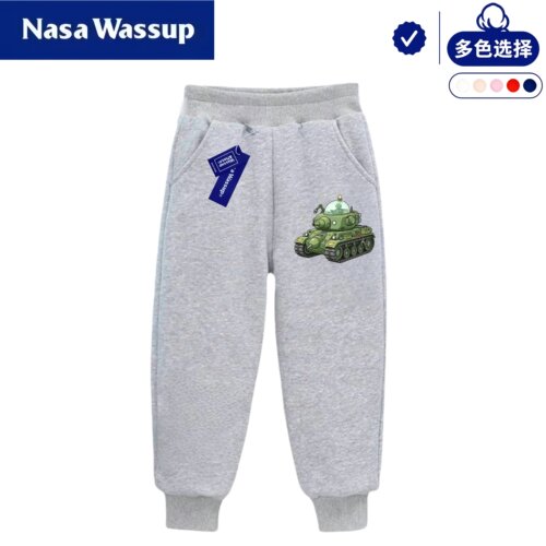 WASSUP坦克图案男童卫裤运动裤帅气长裤春秋冬季加绒男孩休闲裤子