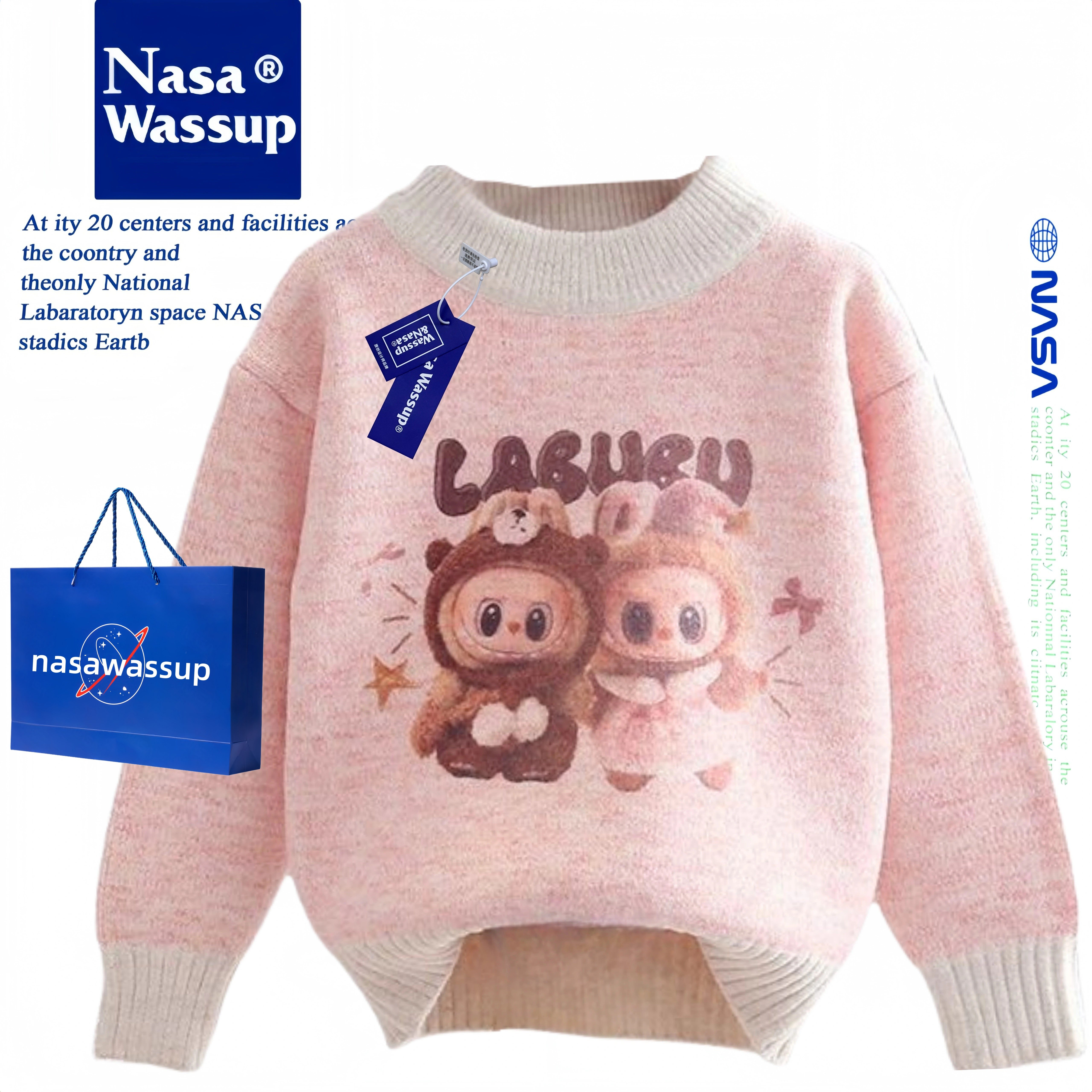 WASSUP联名儿童卡通套头圆领毛衣中小童女童羊绒针织衫可爱羊毛衫