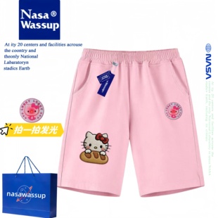 儿童五分裤 WASSUP联名Hellokitty凯蒂猫亮灯发光女童纯棉短裤 夏季