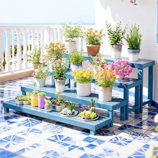 室内客厅阳台多层实木花架子落地式阶梯置物架防腐木质多肉花盆架