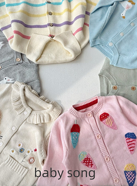 出口英单minibd90-140女童纯棉线立体兔子刺绣针织毛衣开衫外套