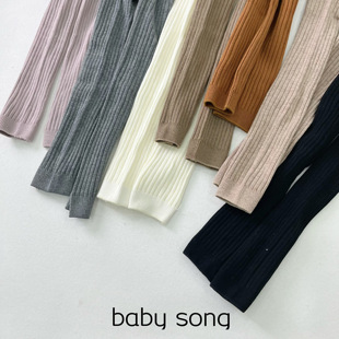 12岁女童宝宝纯棉柔软针织坑条纯色打底裤 温暖秋冬色系