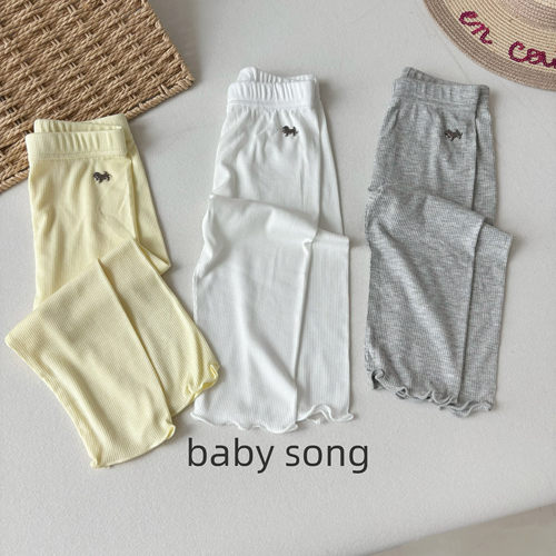 薄软高弹～韩国90-150女童26夏针织纯棉七分木耳边纯色打底裤