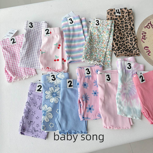 澳单cot2-10岁女童25春夏纯棉高弹力彩虹碎花细坑条五分打底短裤