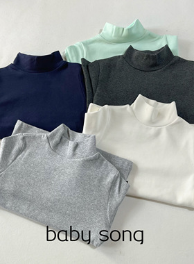 日单90-160男女童宝宝秋冬纯棉磨毛半高领长袖打底衫