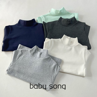 打底衫 日单90 160男女童宝宝秋冬纯棉磨毛半高领长袖