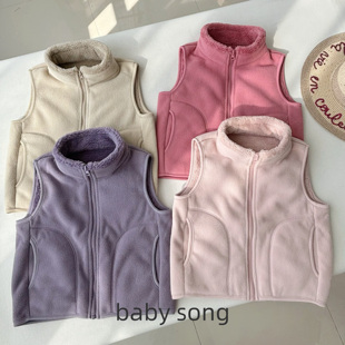 韩系110 160女宝25秋冬摇粒绒立领加厚拉链背心儿童校服保暖马甲