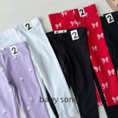 纯棉弹力蝴蝶结花朵印花打底裤 澳单cot2 10岁女童25早秋新款