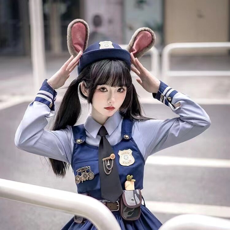 迪斯尼疯狂动物城朱迪兔子cos警官帽子长耳朵女童卡通头饰圆顶帽